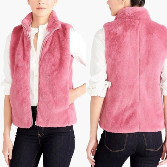 J. Crew Factory Faux Fur Vest in Guava Berry - Picture 3 of 4